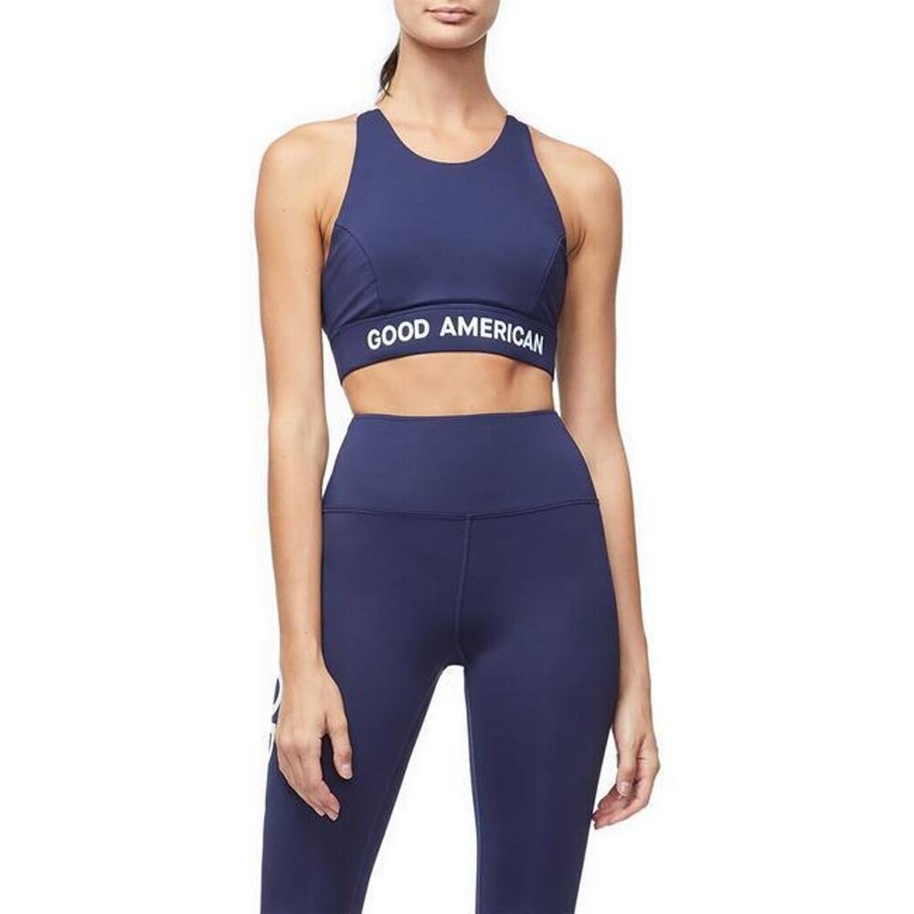 Good American The Core Power Sports Bra NWT High Neck Racerback Navy Blue 0, XS